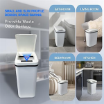 Automatic Touch-Free Bathroom Trash Can with Lid, White, Slim Narrow Plastic Design